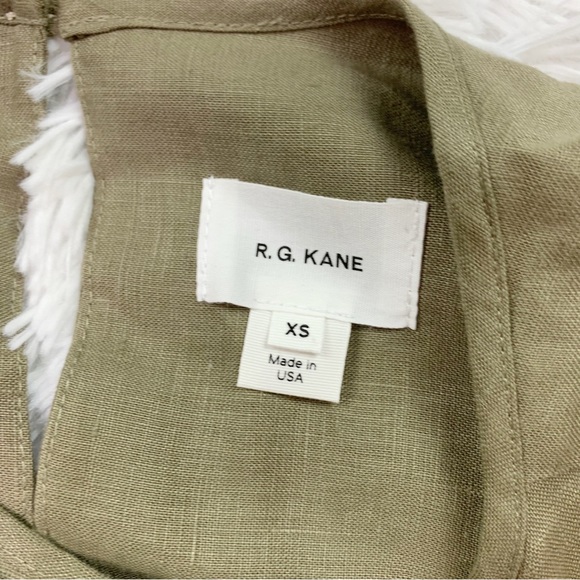 R.G.Kane Stella linen mini dress in olive green ruffle hem Made in USA - Picture 10 of 12